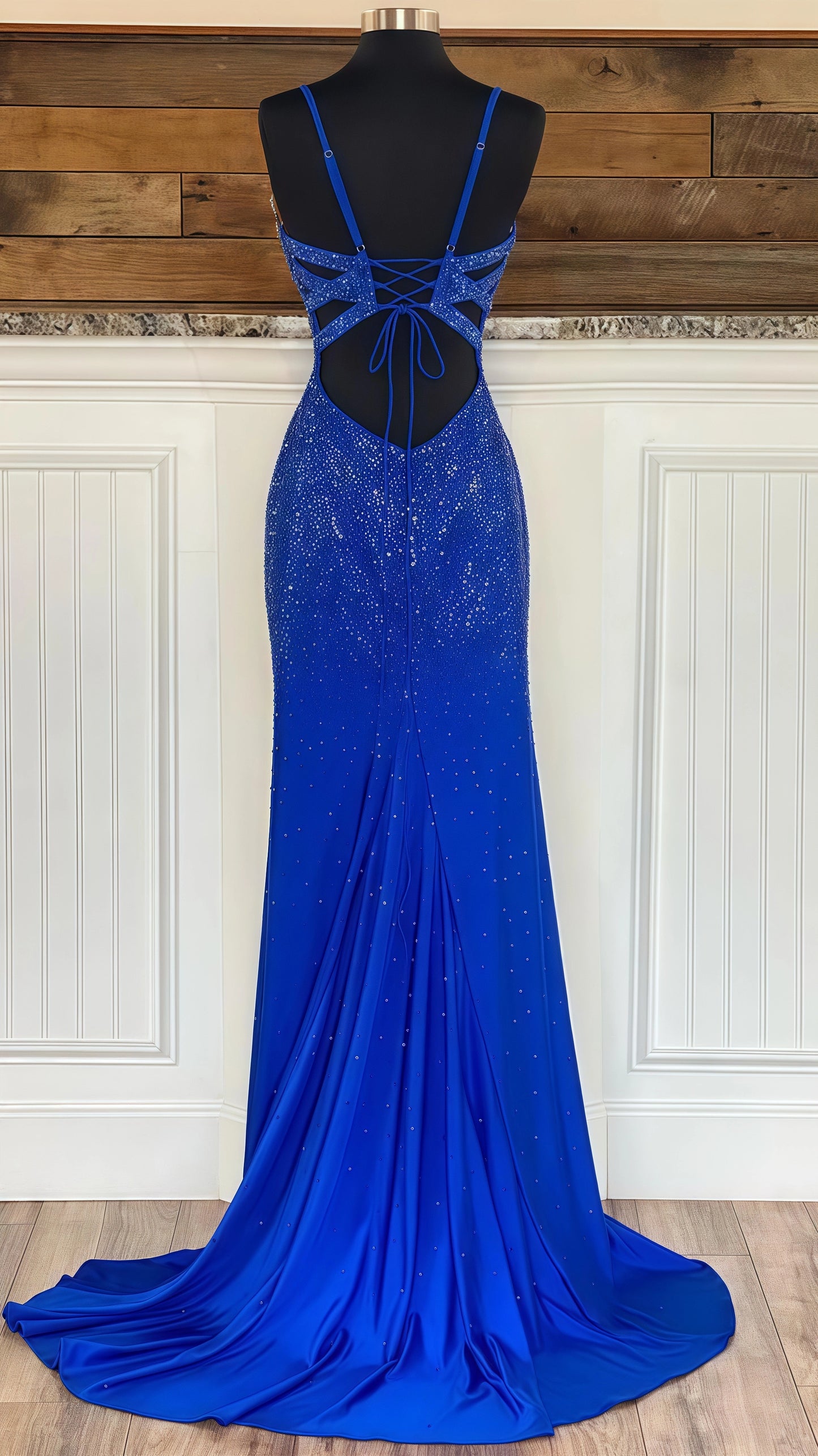 Sparkle Royal Blue Mermaid Long Prom Dress V-Neck Formal Gown,AST1635