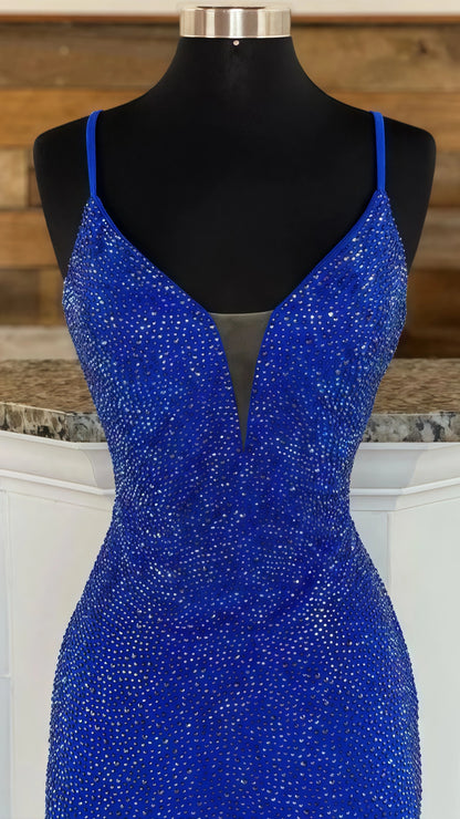 Sparkle Royal Blue Mermaid Long Prom Dress V-Neck Formal Gown,AST1635