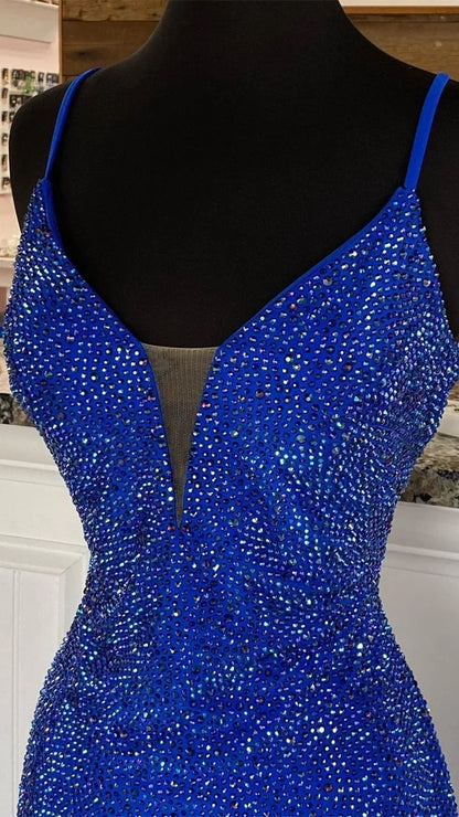 Sparkle Royal Blue Mermaid Long Prom Dress V-Neck Formal Gown,AST1635