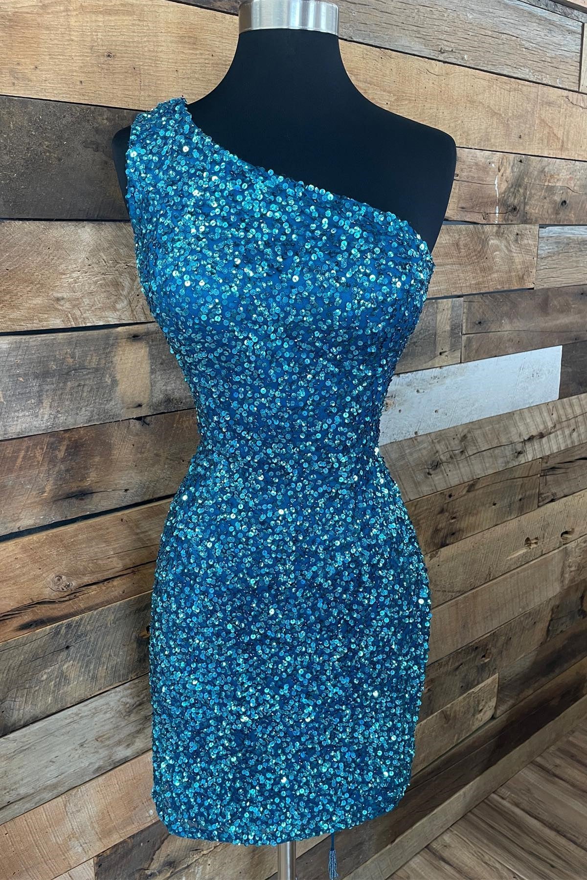 Sparkle Blue Sequin One Shoulder Bodycon Party Dress Homecoming Dresses , AST1176