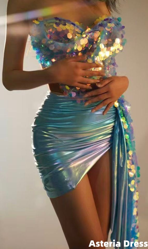 Sparkly Colorful Sequined Homecoming Dress Strapless Tight Birthday Party Dress