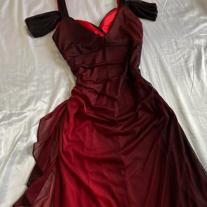 Special Burgundy Black Chiffon Long Prom Dress, AST880 - Asteria