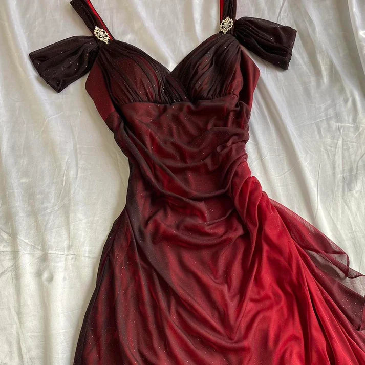 Special Burgundy Black Chiffon Long Prom Dress, AST880 - Asteria