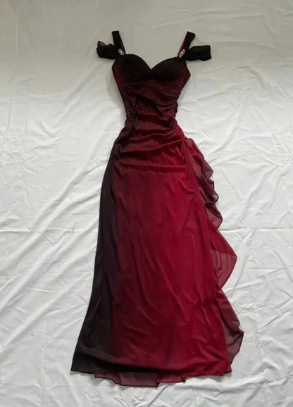 Special Burgundy Black Chiffon Long Prom Dress, AST880 - Asteria