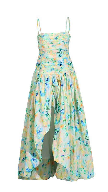 Spring Floral Strapless Prom Dresses Pleated Split Evening Party Gown,AST2271