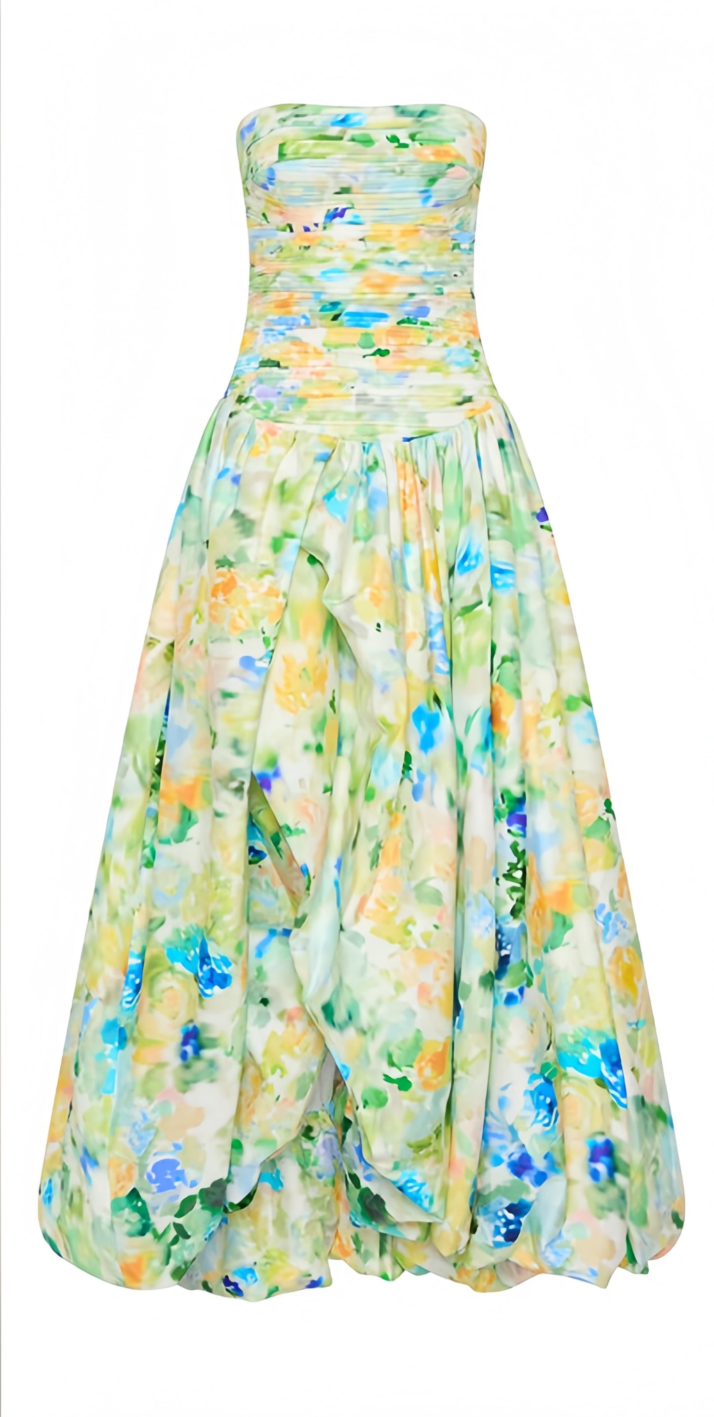 Spring Floral Strapless Prom Dresses Pleated Split Evening Party Gown,AST2271