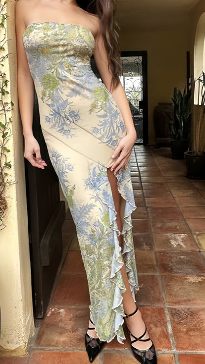 Spring Floral Strapless Prom Dresses Sheath Bodycon Party Evening Dress,AST2057