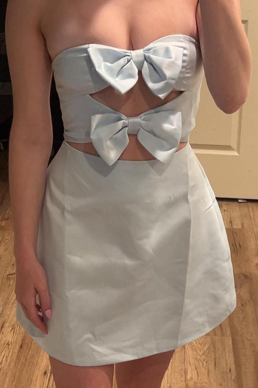 Strapless Baby Blue Homecoming Dresses Bowknot Birthday Party Dress, AST2028