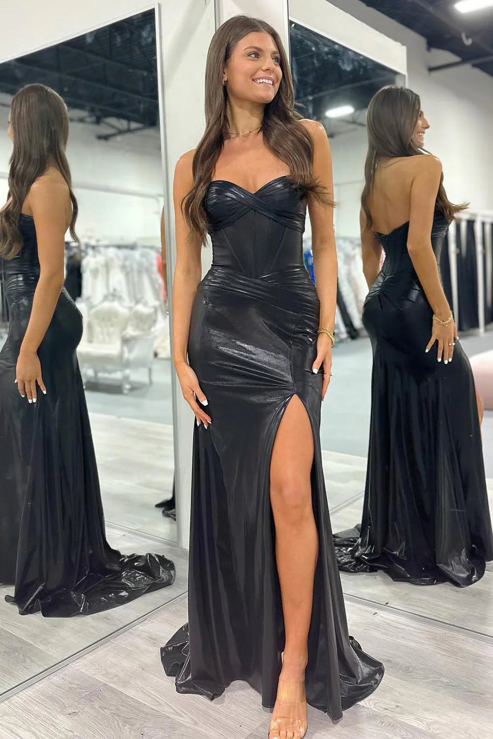 Strapless Black Mermaid Long Prom Dress,AST949