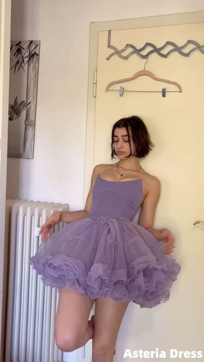 Strapless Dusty Purple Tulle Homecoming Dresses