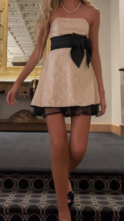 Strapless Floral A-line Homecoming Dresses Champagne Black Mini Hoco Dress,AST1975