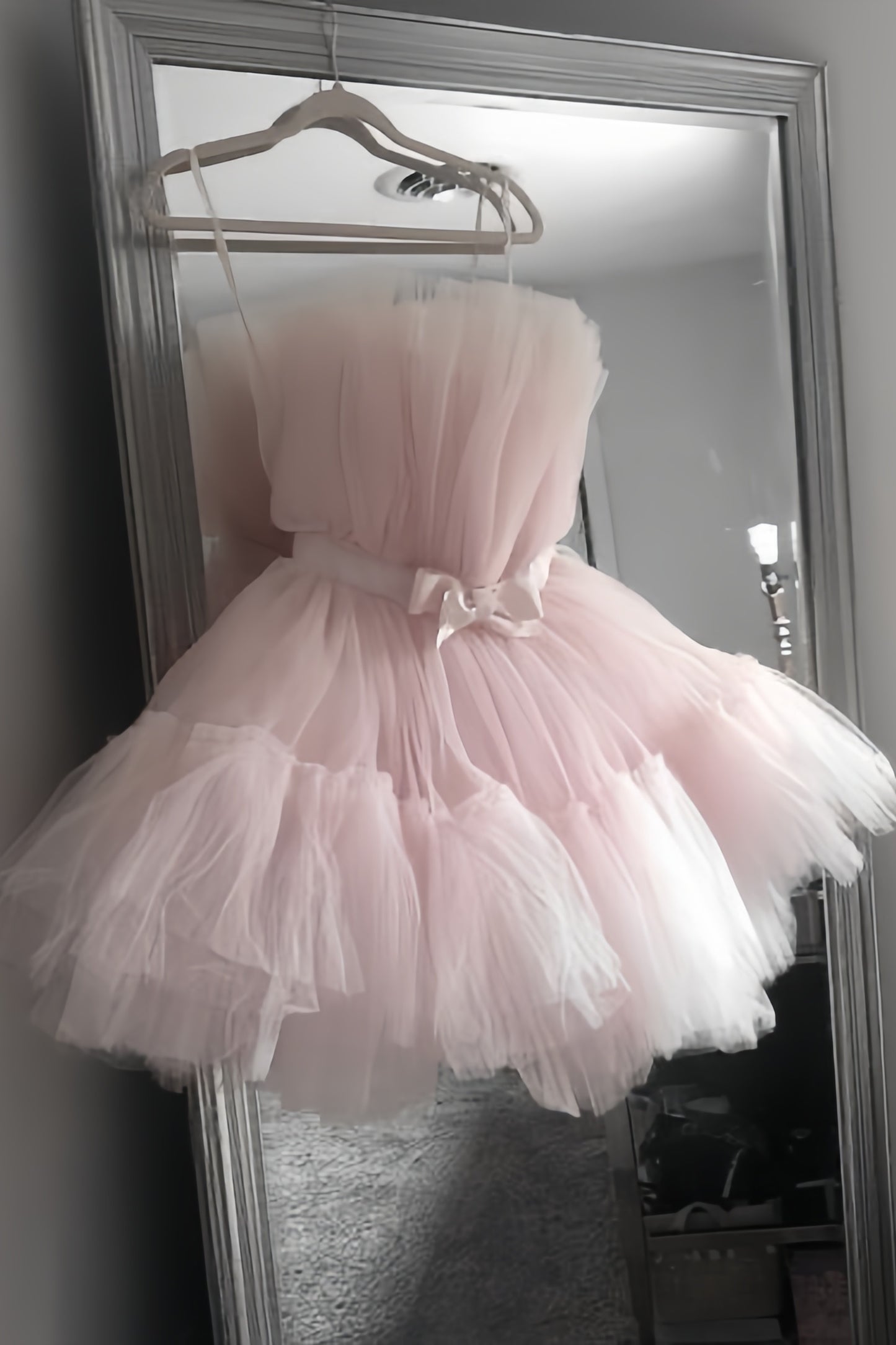 Strapless Light Pink Homecoming Dresses Tulle Prom Dress Short Birthday Party Gown,AST1994