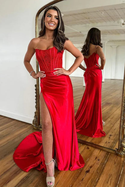 Strapless Mermaid Applique Long Prom Dress,AST951