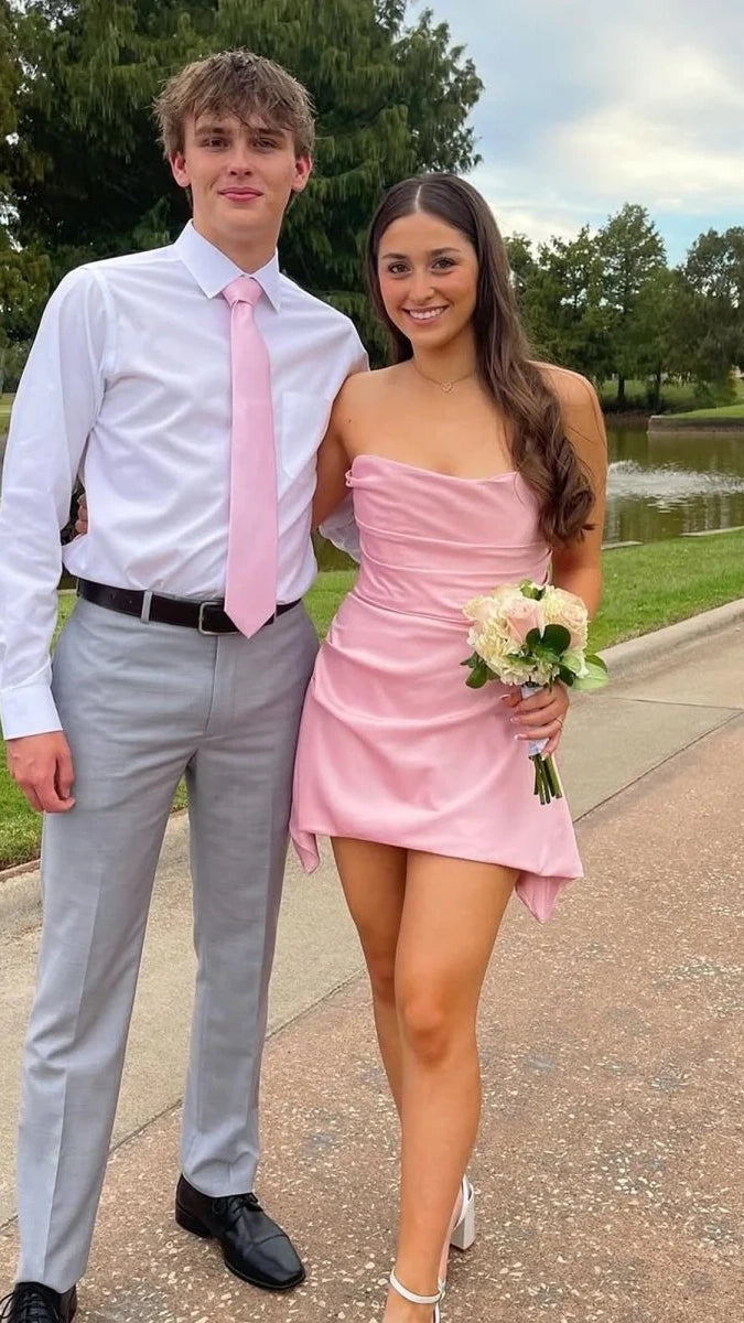 Strapless Pink Homecoming Dresses Short Prom Dress,AST2071