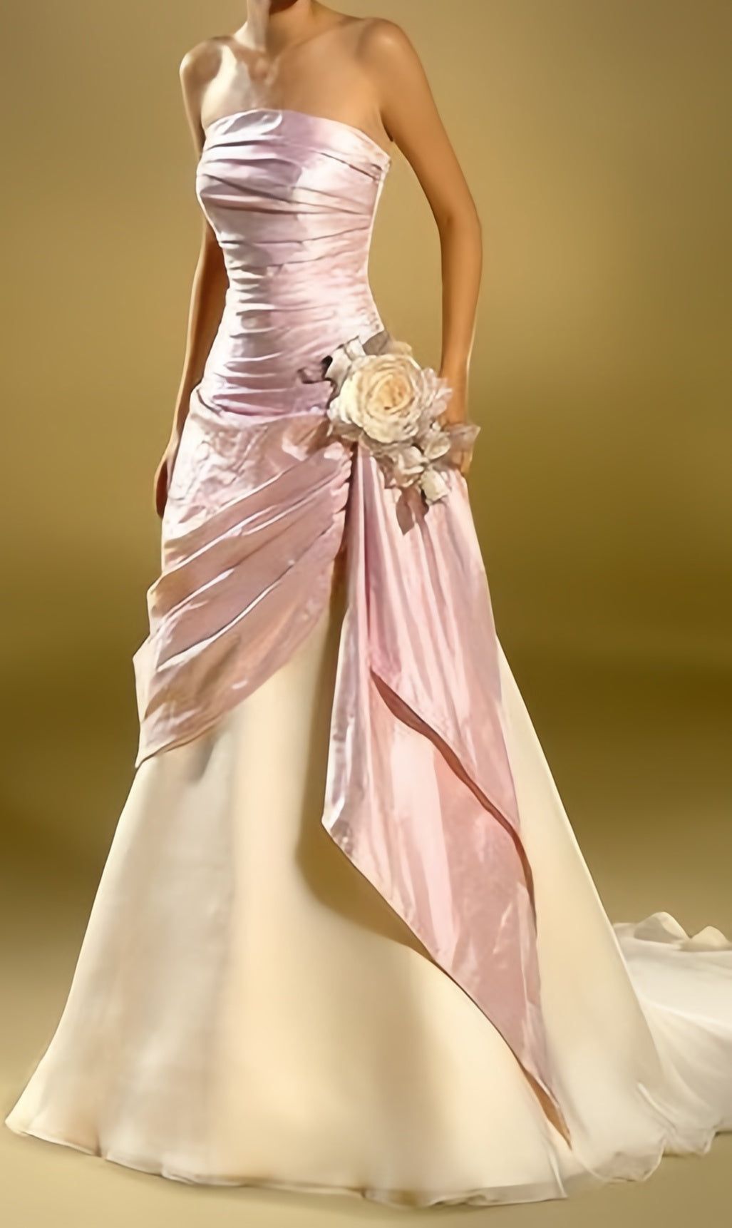 Strapless Pink Ivory Mermaid Party Dress, Vintage Wedding Gown,AST2186