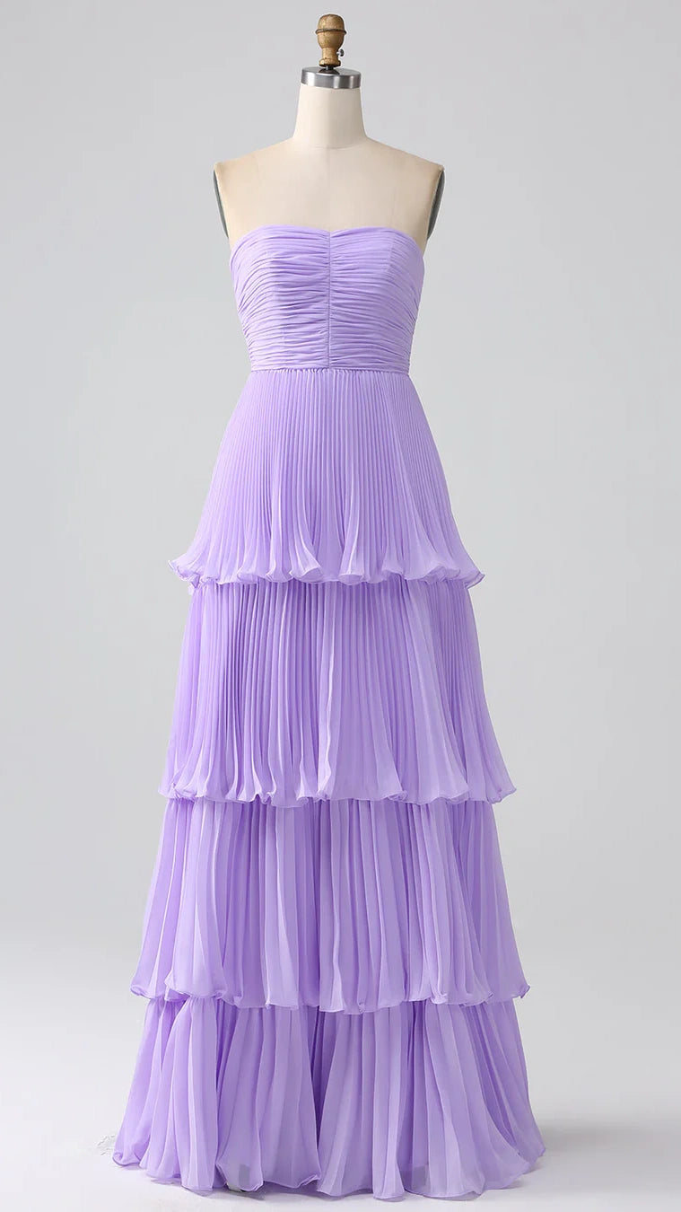 Strapless Pink Ruffle Long Prom Dress, AST1583