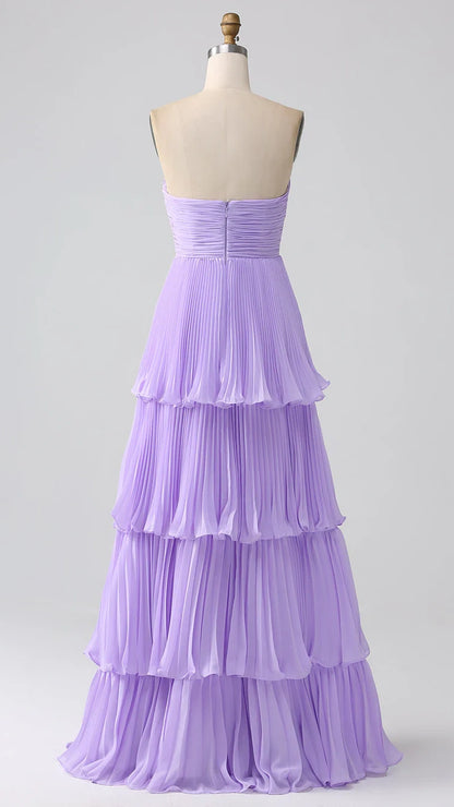 Strapless Pink Ruffle Long Prom Dress, AST1583