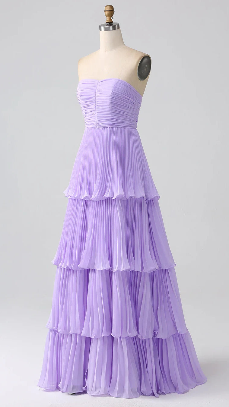 Strapless Pink Ruffle Long Prom Dress, AST1583