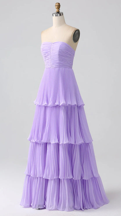 Strapless Pink Ruffle Long Prom Dress, AST1583