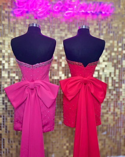 Strapless Beaded Homecoming Dresses With Bow, AST1370