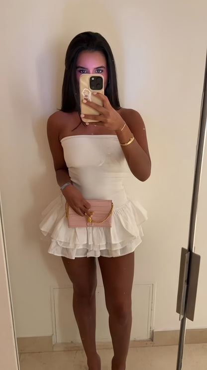 Strapless Bodycon Homecoming Dress Slim Ruffle Party Dress, AST1918
