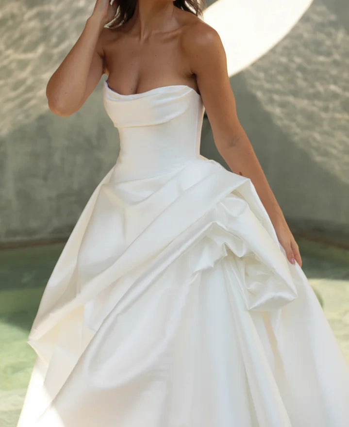 Strapless White A-line Wedding Dress, Sleeveless Bridal Gown,AST1793