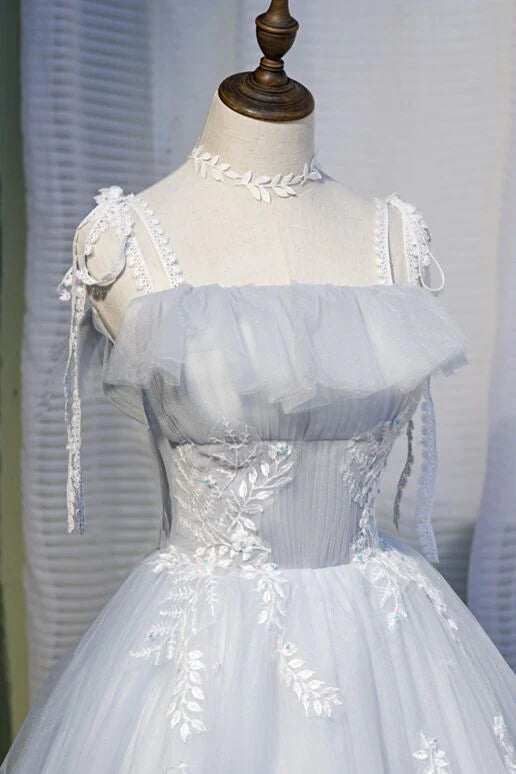 Straps Light Grey Short Tulle Homecoming Dress, AST1156
