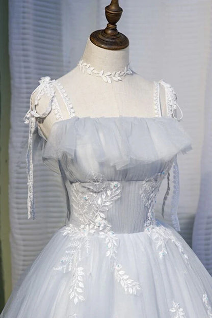 Straps Light Grey Short Tulle Homecoming Dress, AST1156