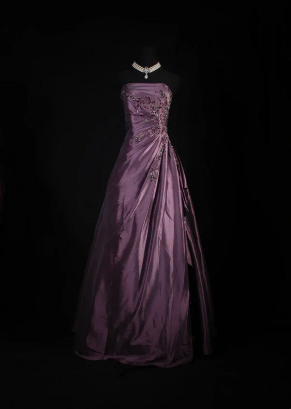 Strapless Purple Beaded Prom Dress Formal Party Dress Evening Dress,AST2279