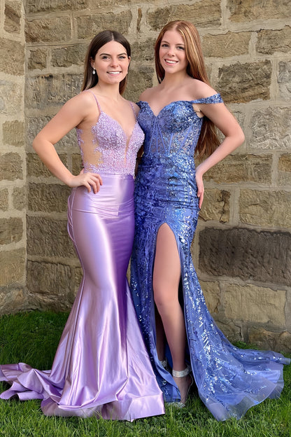 Style A, Lilac Mermaid Beaded Long Prom Dress, AST1510