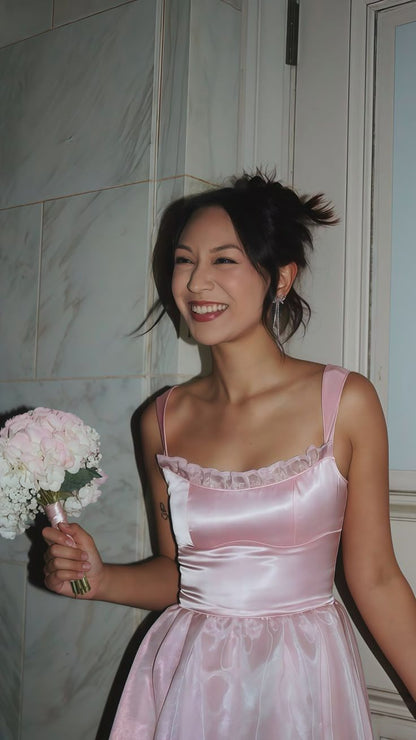 Stylish A Line Spaghetti Straps Pink Long Prom Dress with Lace - Pink,AST2107