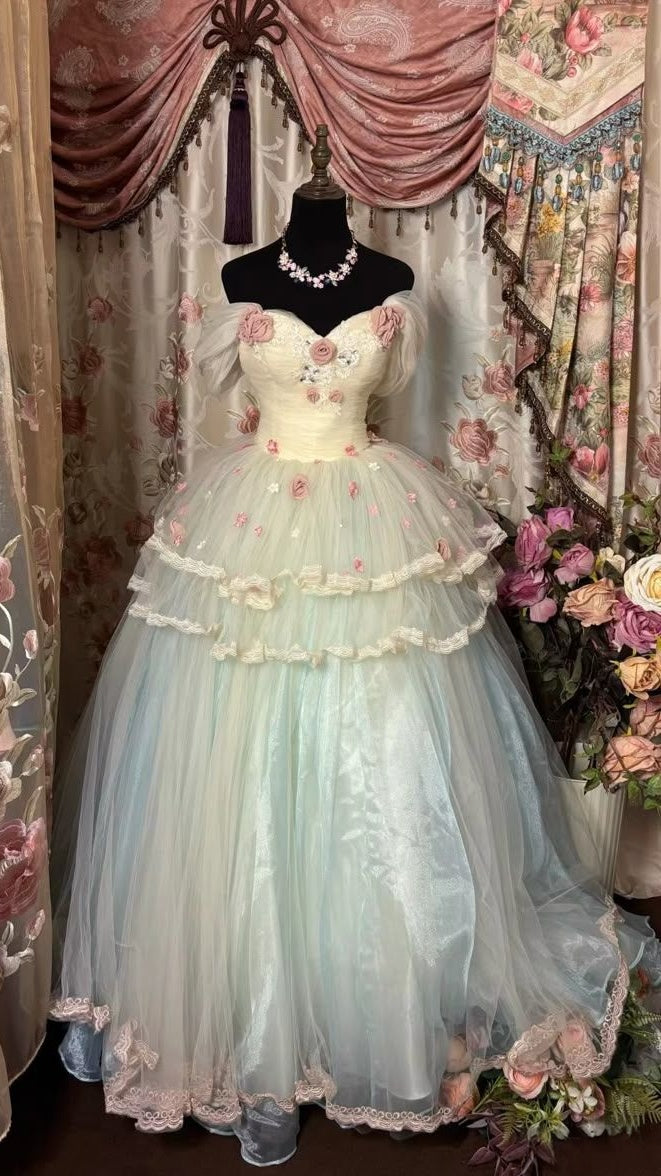 Sweet 16 Dress Vintage Floral Organza Tulle Prom Dresses Birthday Party Gown,AST2112