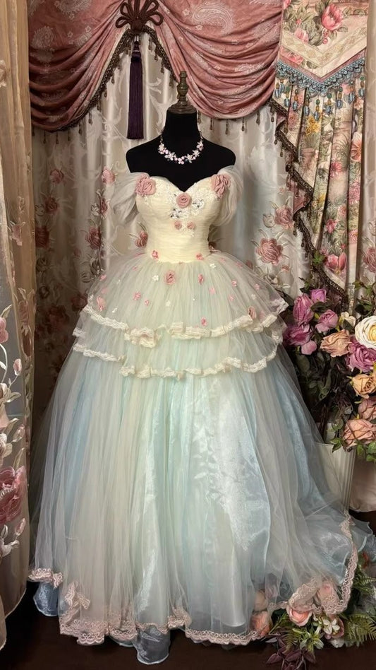Sweet 16 Dress Vintage Floral Organza Tulle Prom Dresses Birthday Party Gown,AST2112