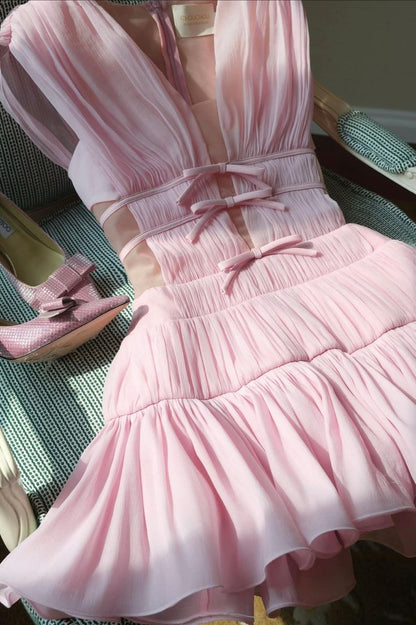 Sweet Pink Chiffon Homecoming Dresses, Short Birthday Party Dress Ruffle Mini Graduation Dress,AST2272