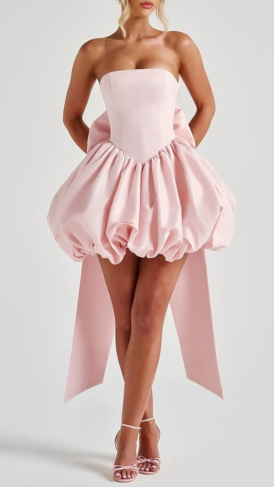 Sweet Pink Strapless Homecoming Dresses Mini Party Dress With Bowknot,AST2196