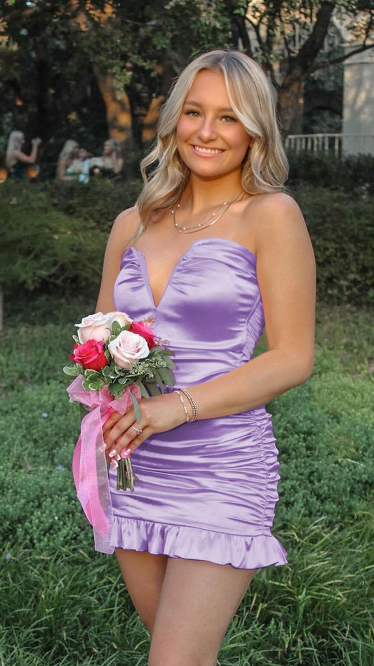 Sweet V-neck Bodycon Homecoming Dresses Short Cocktail Dress,AST1891