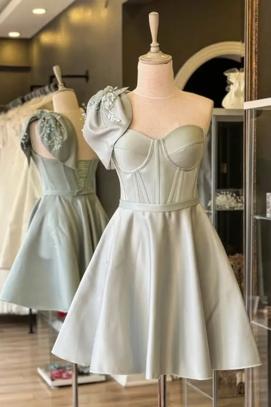 Sweetheart A-line Homecoming Dresses Bowknot Shoulder Short Hoco Party Dress,AST1960