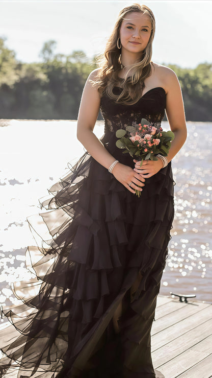 Sweetheart Appliques Chiffon Ruffle Prom Dress,AST1643