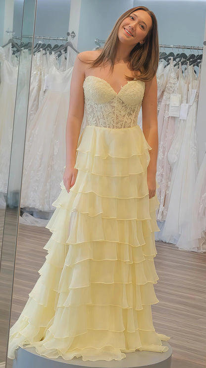 Sweetheart Appliques Chiffon Ruffle Prom Dress,AST1643