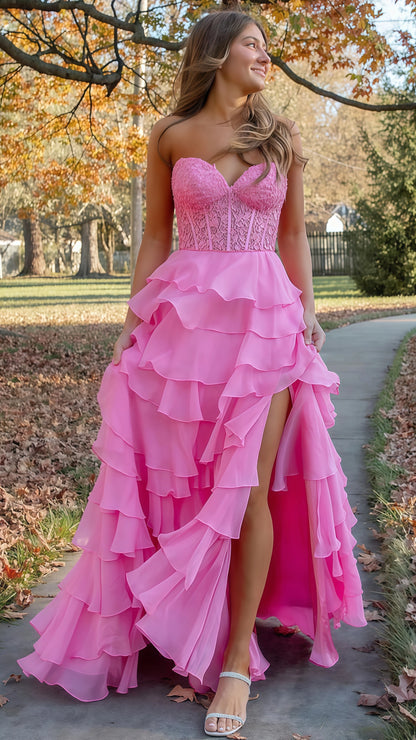 Sweetheart Appliques Chiffon Ruffle Prom Dress,AST1643