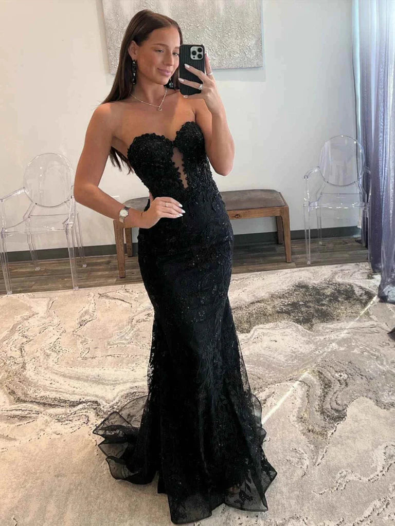 Sweetheart Black Applique Mermaid Prom Dress,AST924 - Asteria