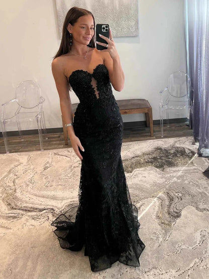 Sweetheart Black Applique Mermaid Prom Dress,AST924 - Asteria