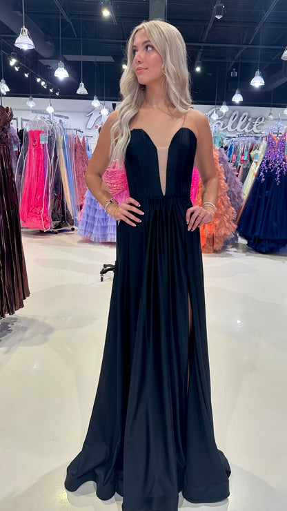 Sweetheart Black Satin Long Prom Dress, AST1568