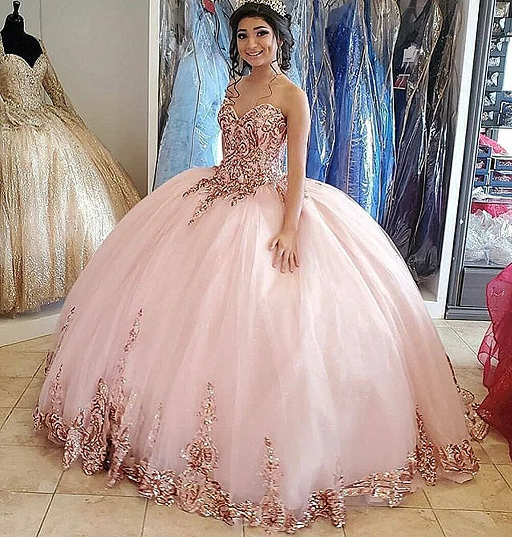 Sweetheart Blush Pink Tulle Quinceanera Ball Gown Sweet 16 Dresses,AST996