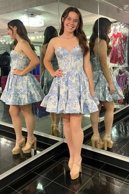 Sweetheart Floral A-Line Homecoming Dress, AST1350