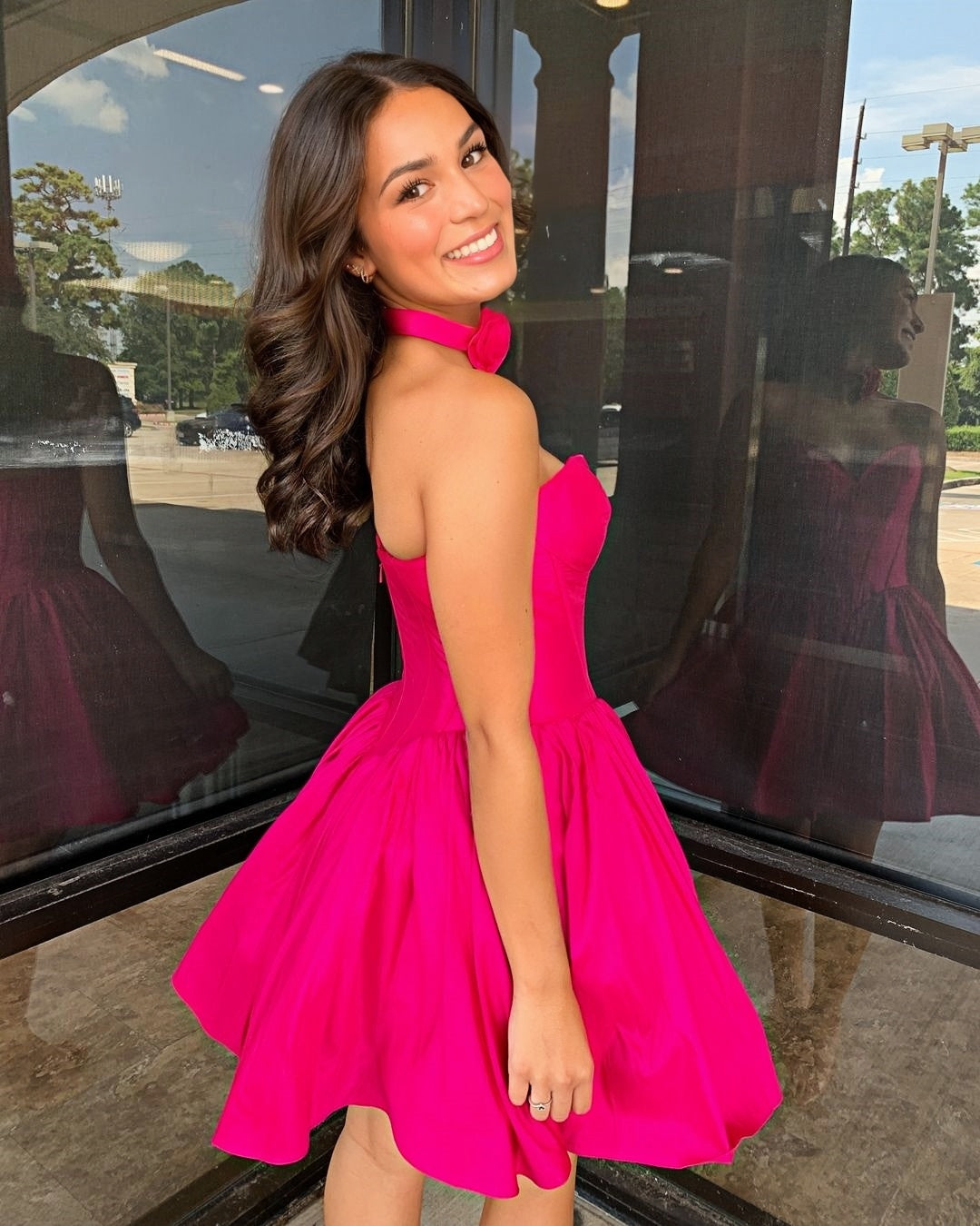 Sweetheart Fuchsia A-Line Homecoming Dresses, AST1419