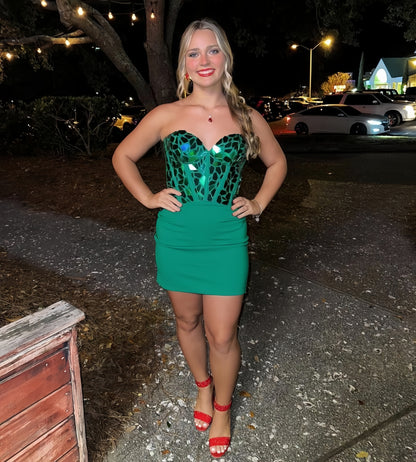 Sweetheart Green Mirror Homecoming Dress, AST1404