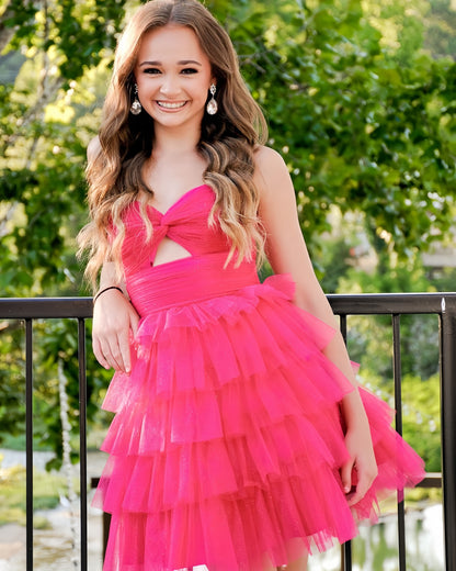 Sweetheart Hot Pink Tulle Homecoming Dresses, AST1448