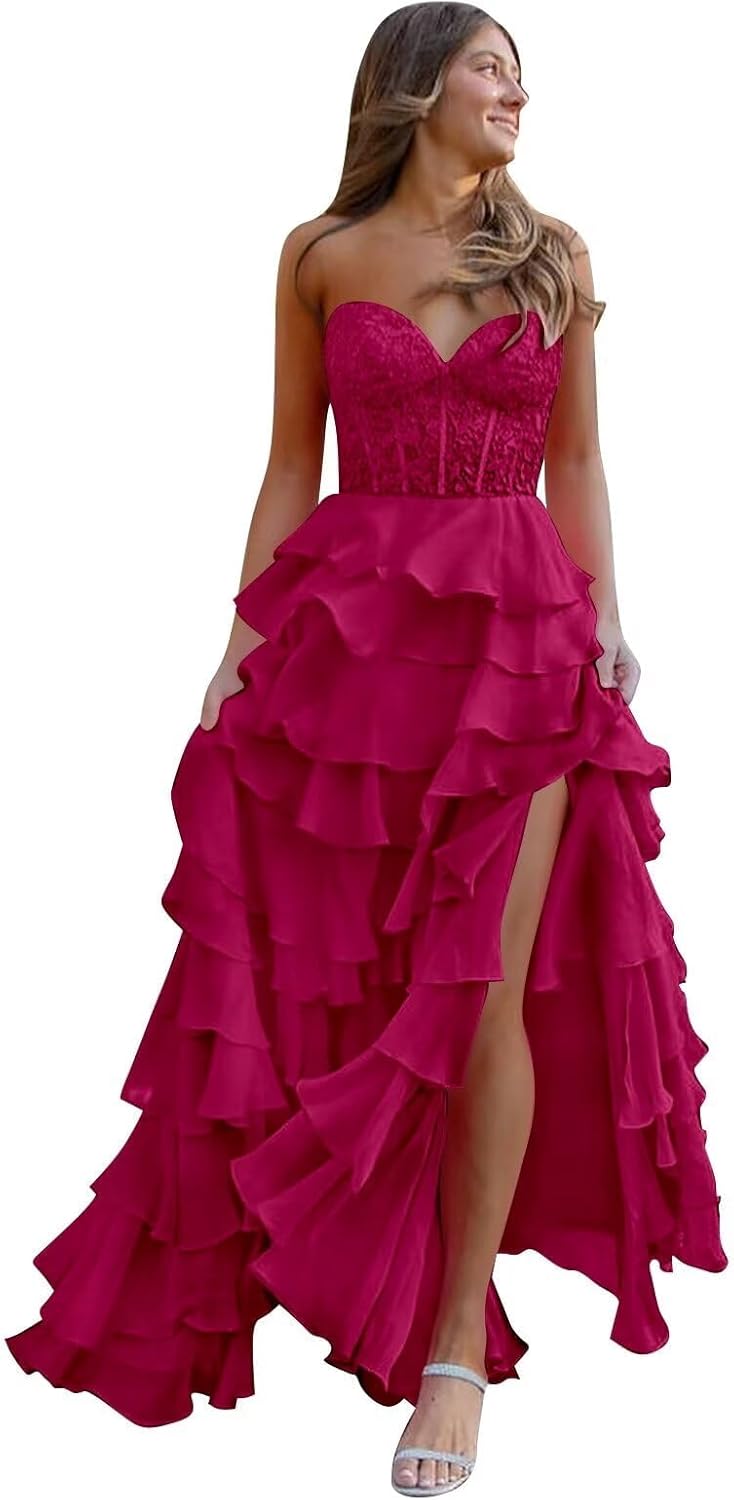 Sweetheart Lace Evening Dress Chiffon Ruffle Long Prom Dress,AST1021 Asteria Sweetheart Lace Evening Dress Chiffon Ruffle Long Prom Dress,AST1021 Asteria