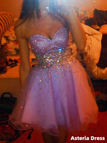 Sweetheart Lilac Beaded Organza Short Homecoming Dress